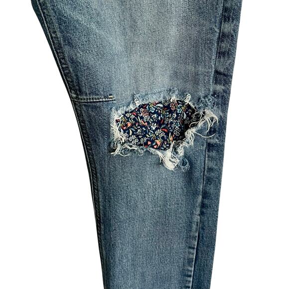 Upcycled Jeans Boho Style Patched Bleached Star Design Waist 34-36" Tapered Leg - Picture 4 of 9
